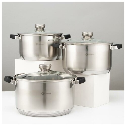 фото Набор кастрюль "сильвер", 3 шт: 5 л, 6.5 л, 7.7 л, d=22 см, d=24 см, d=26 см, чёрные ручки yandex market