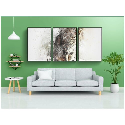 фото Набор модулных постеров для интерьера "кошка, домашний питомец, изобразительное искусство" 60x90 см. в тубусе, без рамки lotsprints