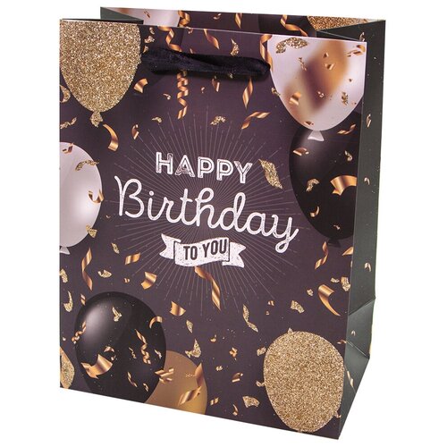 фото Пакет подарочный, с днем рождения! (стильный микс), черный, с блестками, 44*31*12 см, 1 шт. дон баллон