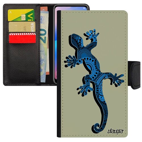 фото Противоударный чехол-книжка на телефон // galaxy s7 // "саламандра" ящерица талисман, utaupia, синий
