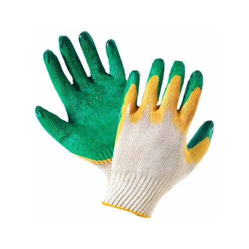 перчатки хб резиновый облив 10пар Рабочие перчатки ХБ с двойным латексным обливом, 50 пар.