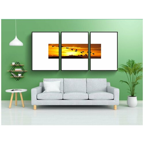 фото Набор модулных постеров для интерьера "восход солнца, птицы, полет" 60x90 см. в тубусе, без рамки lotsprints