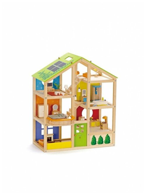 Деревянный кукольный домик Времена года, с мебелью 36 предметов в наборе и двусторонней крышей, HAPE