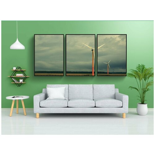 фото Набор модулных постеров для интерьера "ветряные мельницы, возобновляемая энергия, пейзаж" 60x90 см. в тубусе, без рамки lotsprints