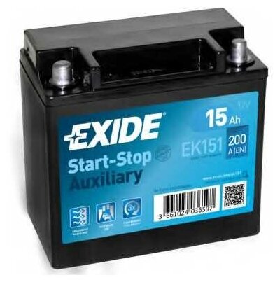 Exide Ek151_аккумуляторная Батарея! Рус 15ah 200a 150/90/145 Agm Auxiliary EXIDE арт. EK151