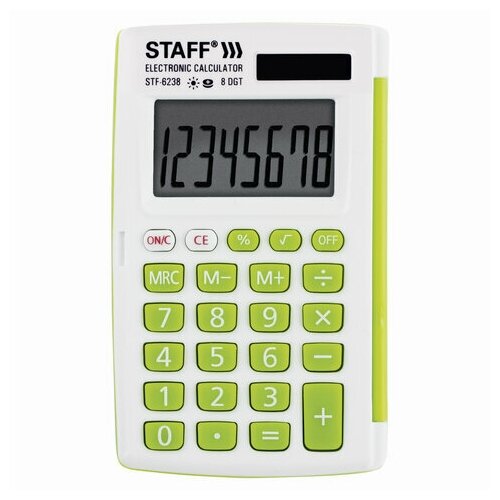 Калькулятор карманный Staff STF6238 (8разрядный) зеленый двойное питание (250283) 50шт.