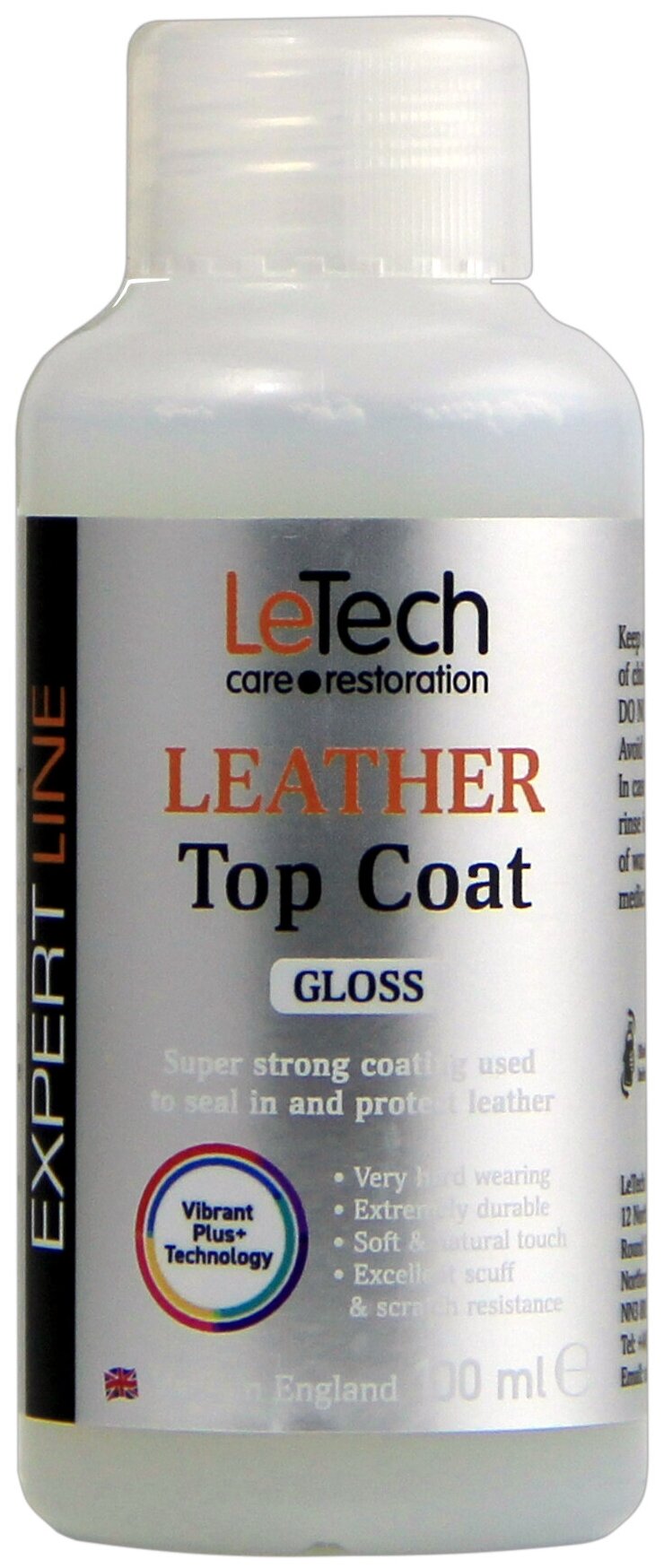 Защитный глянцевый лак для кожи после ремонта, после покраски, LeTech (Leather Top Coat) Gloss 100ml