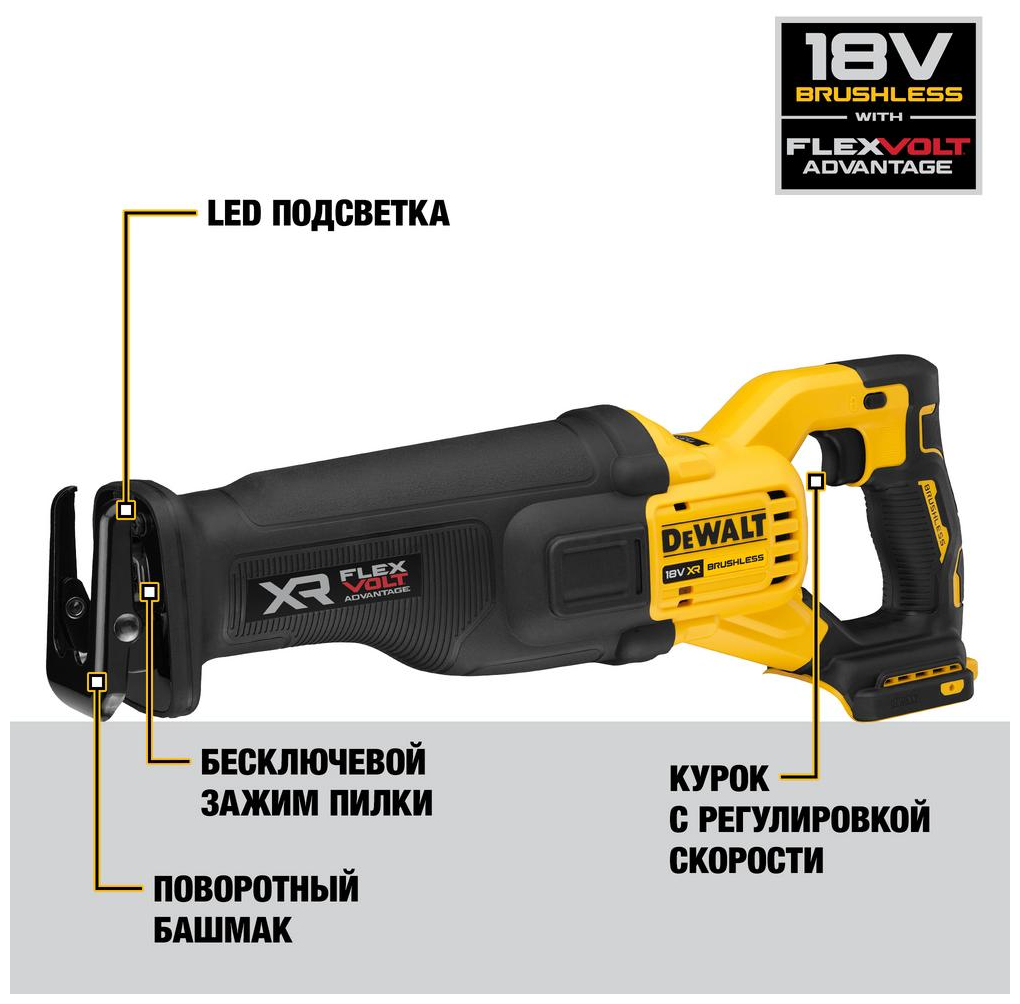 Бесщеточная сабельная пила DEWALT DCS386NT 18/54В Advantage