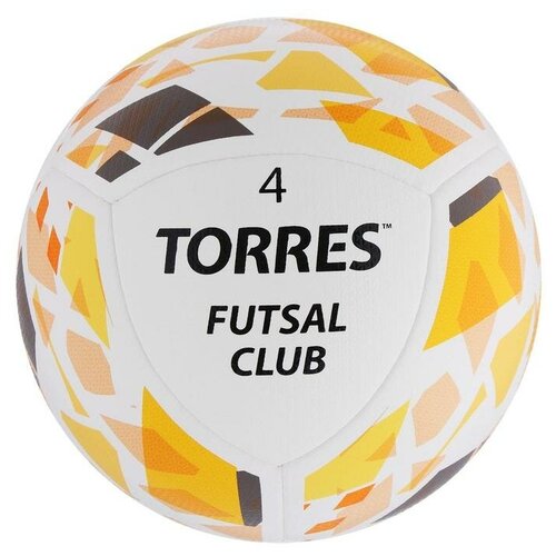 Мяч футзальный TORRES Futsal Club, размер 4, 10 панелей, PU, 4 подкладочных слоя, гибридная сшивка, цвет белый,жёлтый