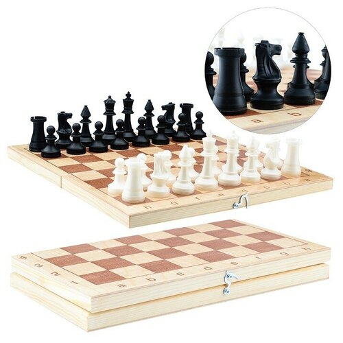 фото Шахматы обиходные пластмассовые в деревянной доске игра