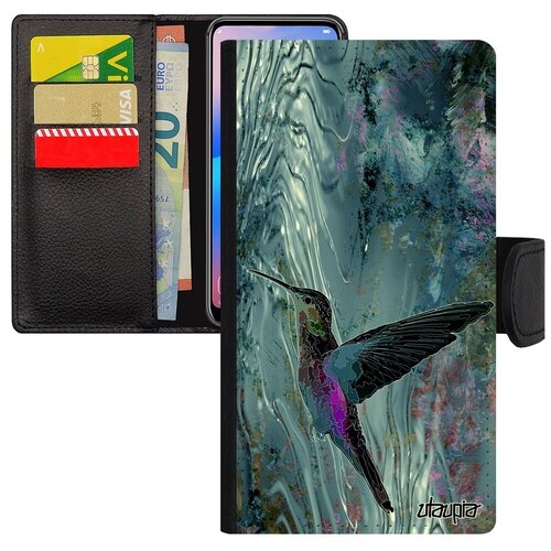 фото Новый чехол книжка на телефон // apple iphone 7 plus // "колибри" рисунок птицы, utaupia, серый металлик