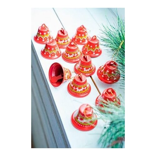 фото Набор ёлочных игрушек ансамбль колокольчиков, металл, красный, 5 см, 12 шт., breitner xy0340