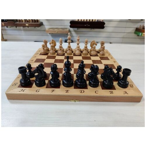 Шахматы деревянные интарсия с фигурами из бука с утяжелением шахматы шашки авангард с утяжелением средние на доске из бука