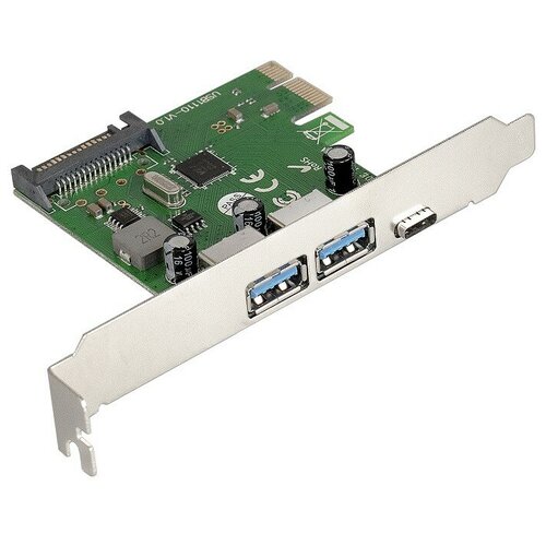 EXEGATE EX283719RUS Контроллер EXE-323 PCI-E 20 2 USB30 ext 1 Type-C разъем доп питания OEM 220100₽