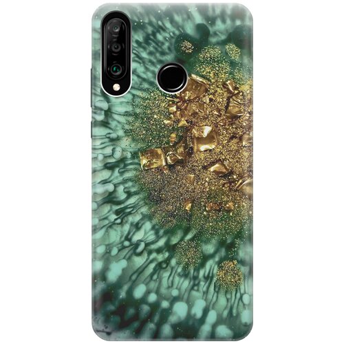 фото Силиконовый чехол на huawei p30 lite / honor 20 lite / honor 20s / хуавей п30 лайт / хонор 20 лайт / хонор 20s с принтом "золото и изумрудные краски gosso