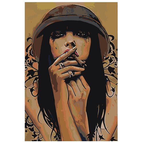 фото Картина по номерам, "живопись по номерам", 80 x 120, el006, женщина, курильщицы, сигара, платье, головной убор, макияж, брайан виверос