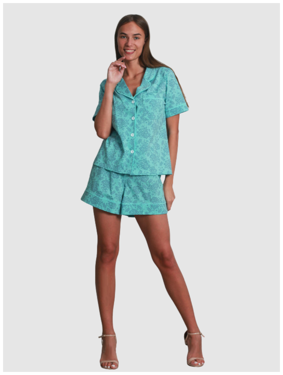 Домашний комплект домашняя одежда пижама женская с шортами и рубашкой для сна цвет мята бирюзовый голубой черный