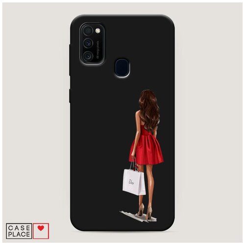 фото Чехол силиконовый матовый samsung galaxy m21 девушка в красном мини-платье case place