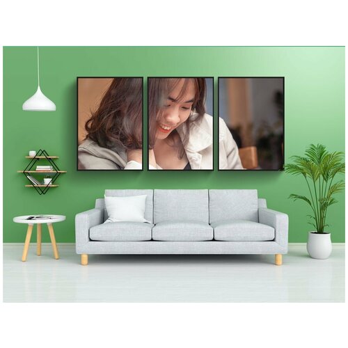 фото Набор модулных постеров для интерьера "женщина, журнал, кафе" 60x90 см. в тубусе, без рамки lotsprints