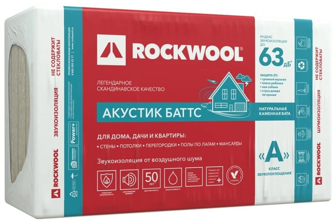 фото Роквул Акустик Баттс 50 мм роквол упаковка