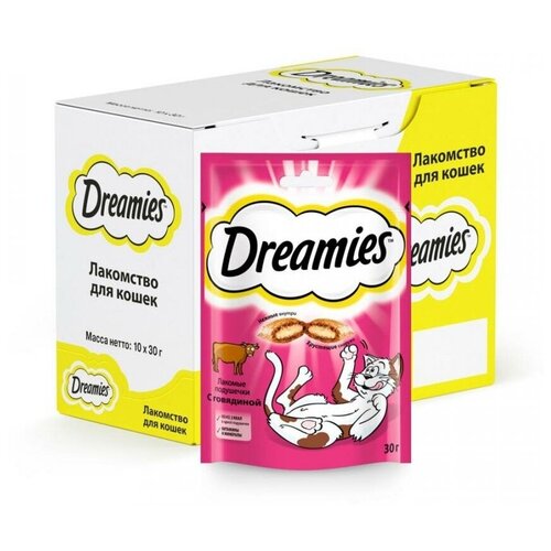 Лакомство для кошек Dreamies Лакомство для кошек Dreamies подушечки, 300 г 10 уп. (шоу бокс) мясо