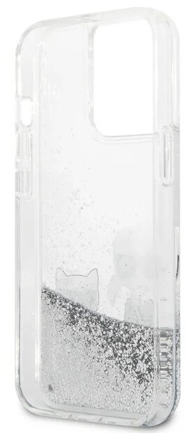 Lagerfeld для iPhone 13 Pro Max чехол Liquid glitter Karl & Choupette Hard Silver