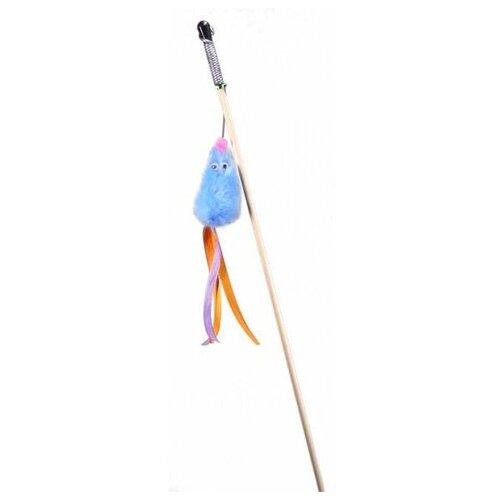 Махалка Мышь с мятой голубой мех с хвостом из лент на веревке GoSi этикетка флажок