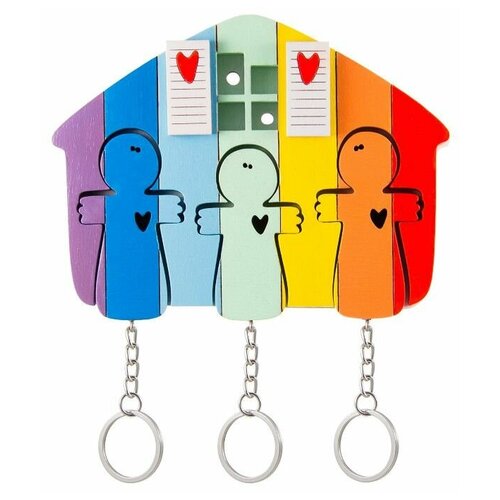 Ключница деревянная на три ключа Хлэб Ангел Радуга