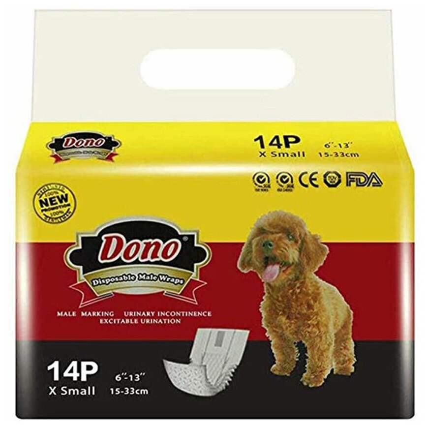 Male Pet Diaper с индикацией наполнения, одноразовые,размер XS, 6-13 кг, 14шт Dono - фото №1