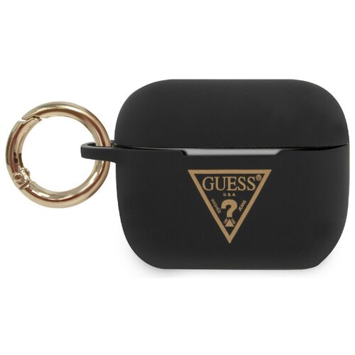 фото Чехол с карабином cg mobile guess silicone case triangle logo with ring для airpods pro, цвет черный (guacaplstlbk)