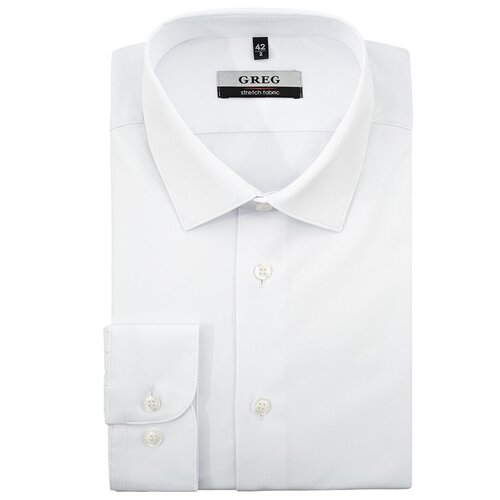 фото Рубашка мужская длинный рукав greg 103/238/90003/s/zv stretch_gb, приталенный силуэт / slim fit, цвет белый, рост 174-184, размер ворота 44