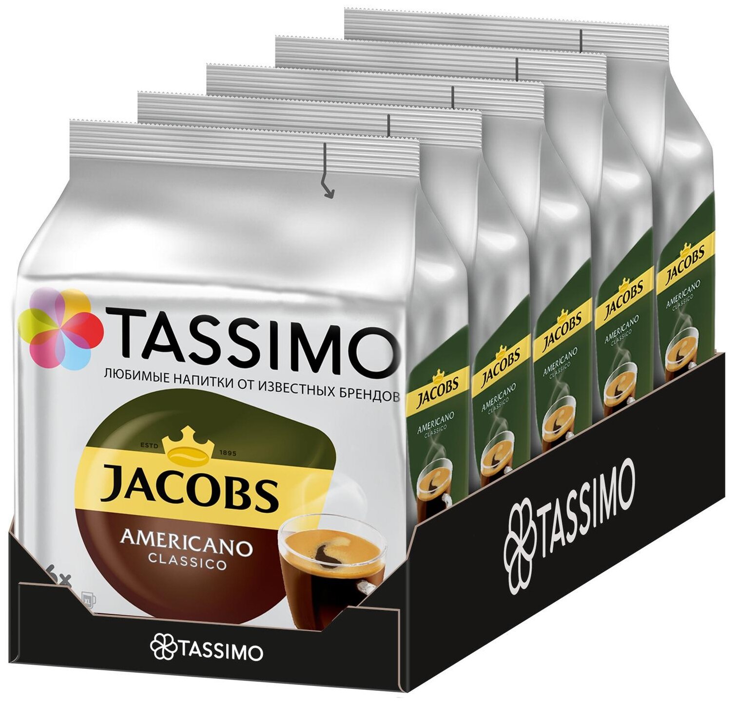 Кофе в капсулах JACOBS Americano для кофемашин Tassimo, комплект 5 шт., 16 порций, 4000857 - фотография № 1