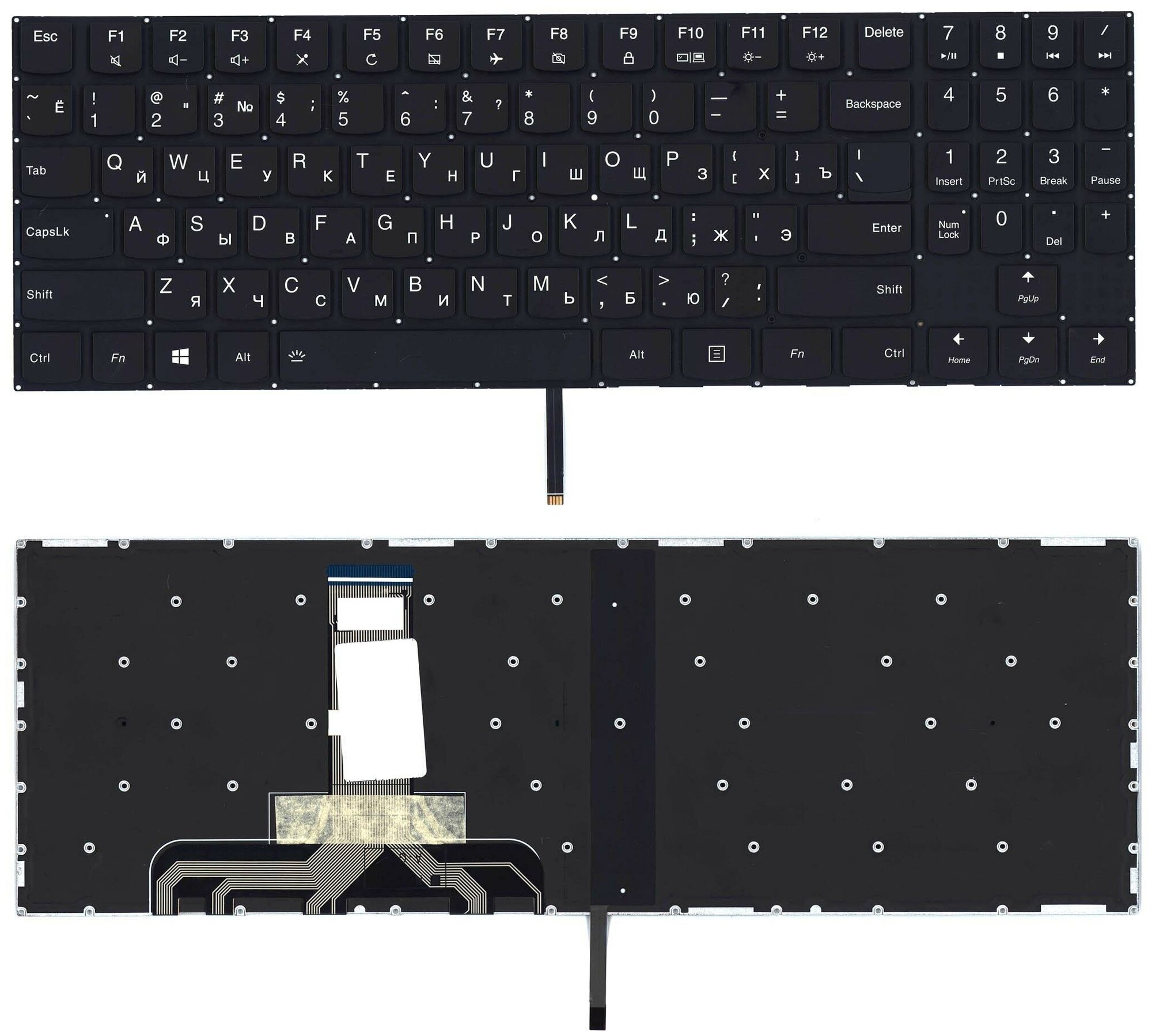 Клавиатура для ноутбука Lenovo Legion Y520 Y520-15IKB черная без рамки, белая подсветка