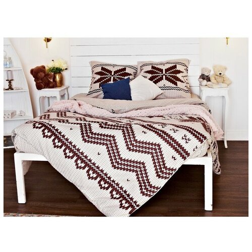 Комплект постельного белья из фланели ADT Северная легенда бежевая, евро, наволочки 50*70 см