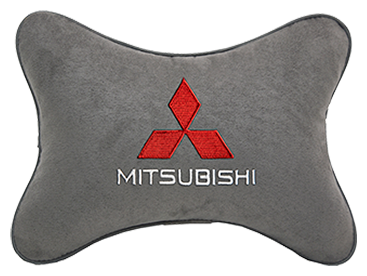 Автомобильная подушка на подголовник алькантара L.Grey с логотипом автомобиля MITSUBISHI