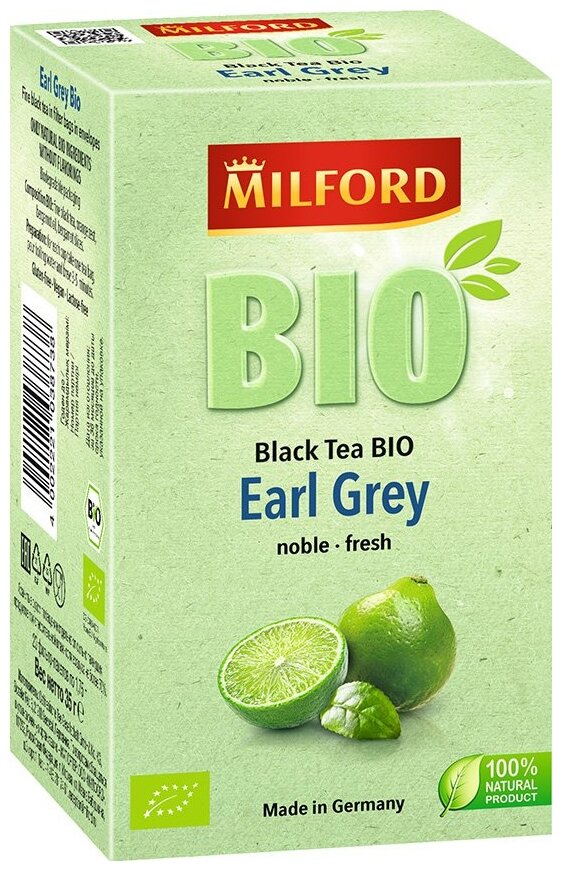 Чай черный MILFORD БИО Эрл Грей в пакетиках, 20 шт.