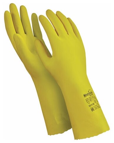 Перчатки латексные MANIPULA Блеск, хлопчатобумажное напыление, р. 9-9,5, L, желтые, L-F-01, шк 0640