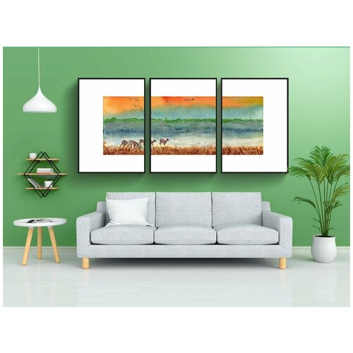 фото Набор модулных постеров для интерьера "акварель, туман, канун" 60x90 см. в тубусе, без рамки lotsprints