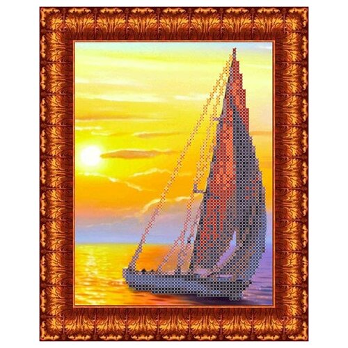 фото Набор для вышивки с нанесенным рисунком каролинка арт. кткн-117(р) парус на закате 21х30 см