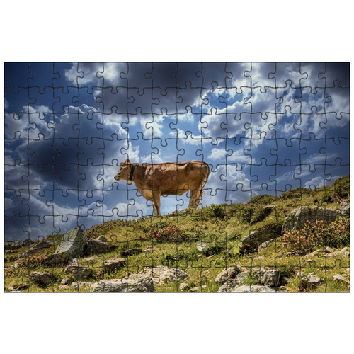 фото Магнитный пазл 27x18см."корова, рога, трава" на холодильник lotsprints
