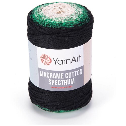 Пряжа Macrame Cotton Spectrum YarnArt, №1315 молочный/зелёный/чёрный
