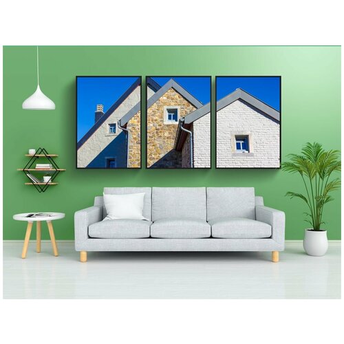 фото Набор модулных постеров для интерьера "дома, бутовый камень, стена" 60x90 см. в тубусе, без рамки lotsprints