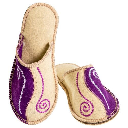 фото Тапочки burunduk закрытые "сирень" женские, белый, лаванда, 24 (размер обуви 38)
