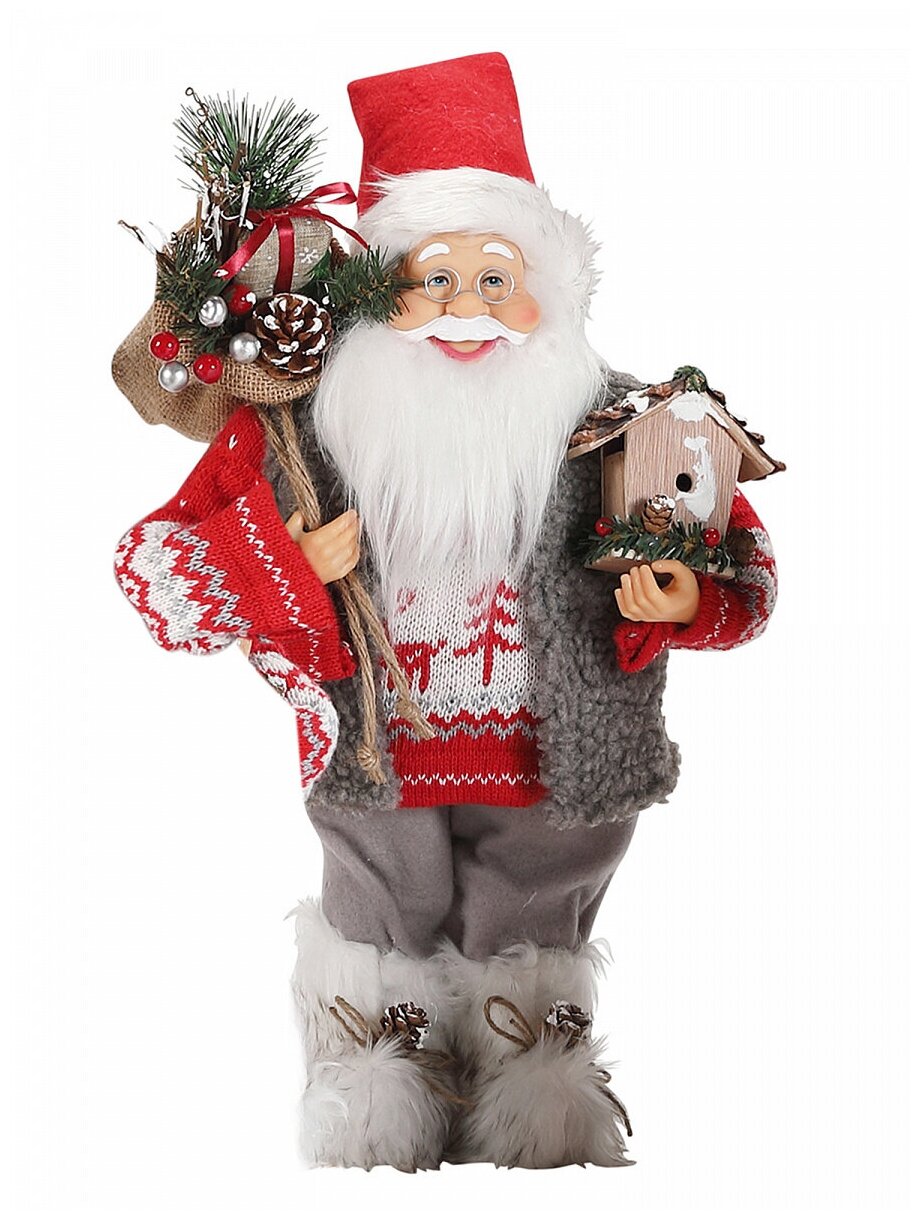 Фигура Санта Клауса в кофте Новогодняя красная 40см