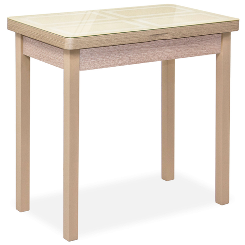 фото Стол обеденный со стеклом дакар-1 песочный беленый дуб/ крем. размеры стола (дхшхв): 80х45(90)х75 см кубика