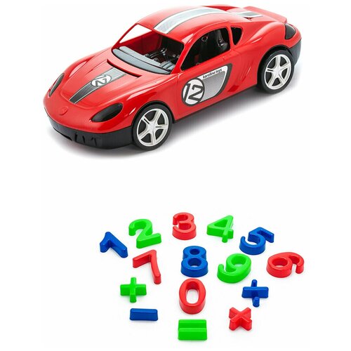 фото Игрушки для песочницы для снега игрушка детский автомобиль (молния) красный + песочный набор арифметика karolina toys