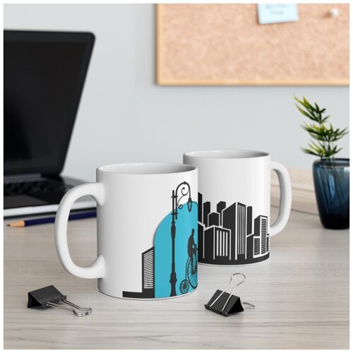 Белая керамическая кружка, 0.33 л., велосипедист. BK003W