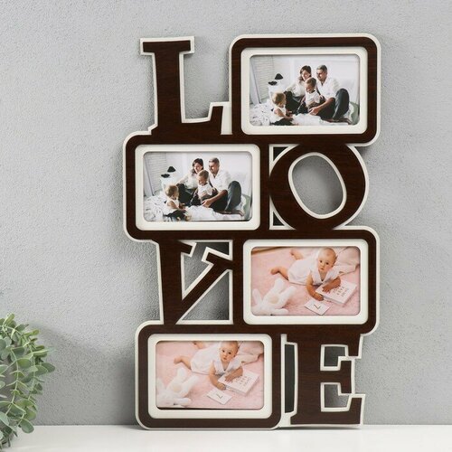 Фоторамка лхдф Love 33х51 на 4 фото 10x15 см цв венге-белый пластиковый экран 1118₽
