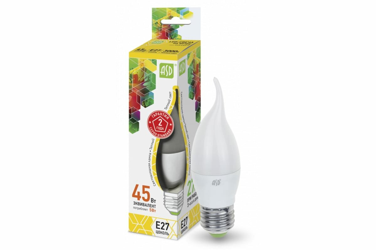 ASD Лампа светодиодная LED-ШАР-PREMIUM 5Вт 230В Е27 3000К 450Лм прозрачная 4690612004181