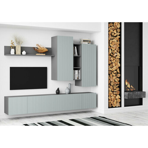 Стенка МК Стиль Сканди серый шифер / грин грей софт 213х35х180 см